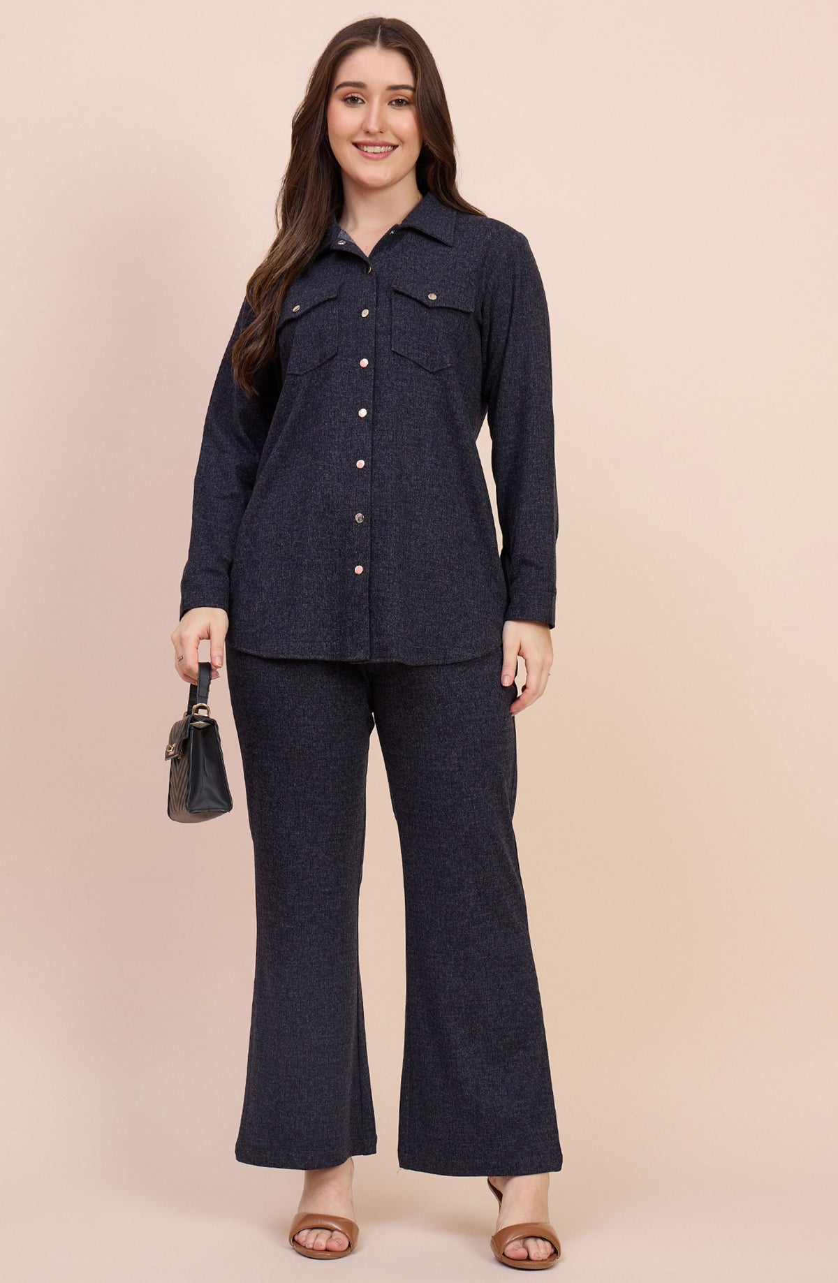 Charcoal Grey Winter Co-ord Set with Snap Button Detailing