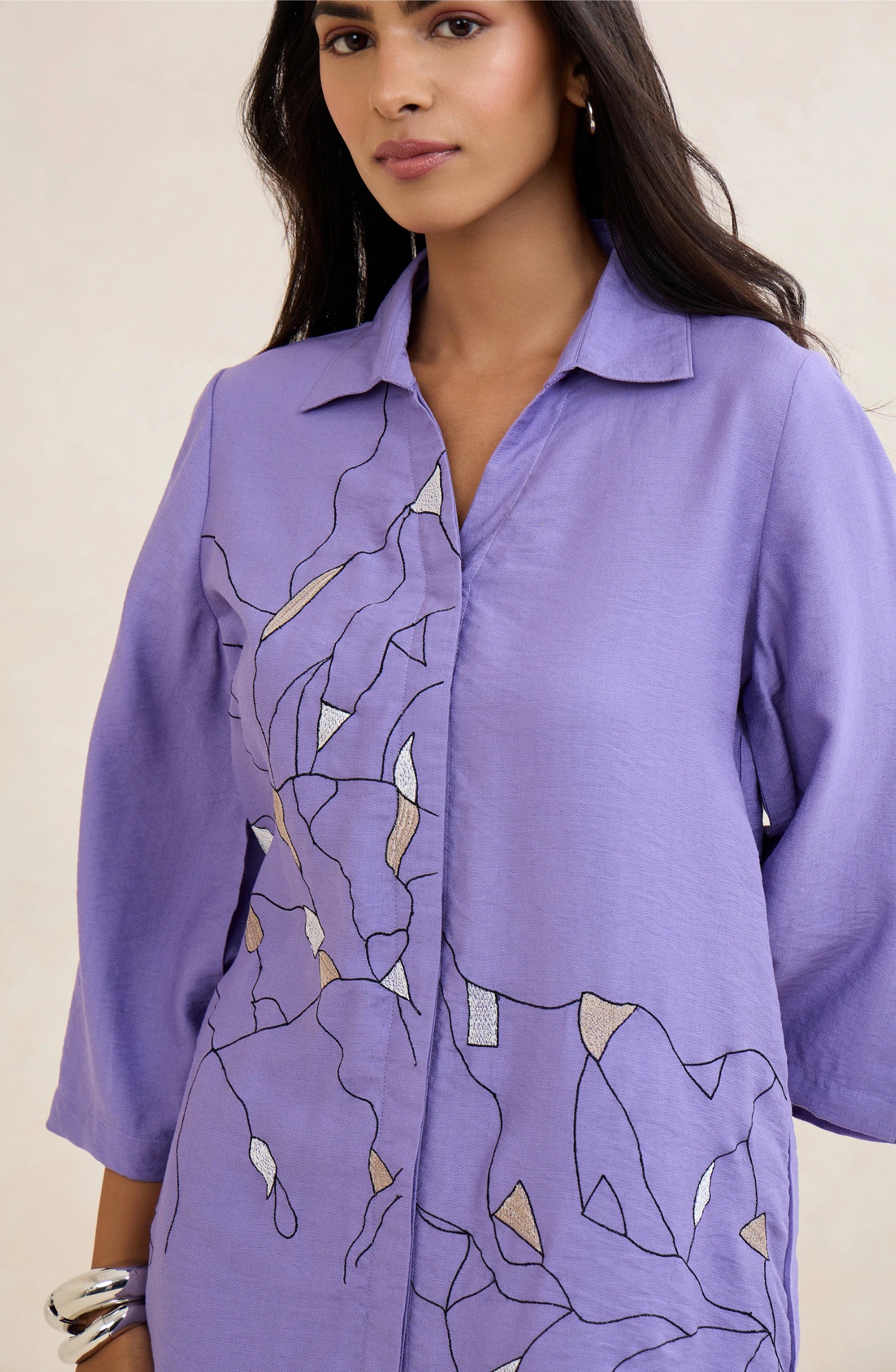 Lavender Abstract Embroidered Co-Ord Set