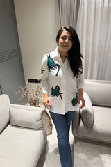 White Sequin Abstract Shirt