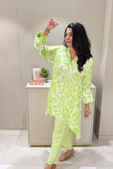 Lime Green Printed A-Line Co-Ord Set