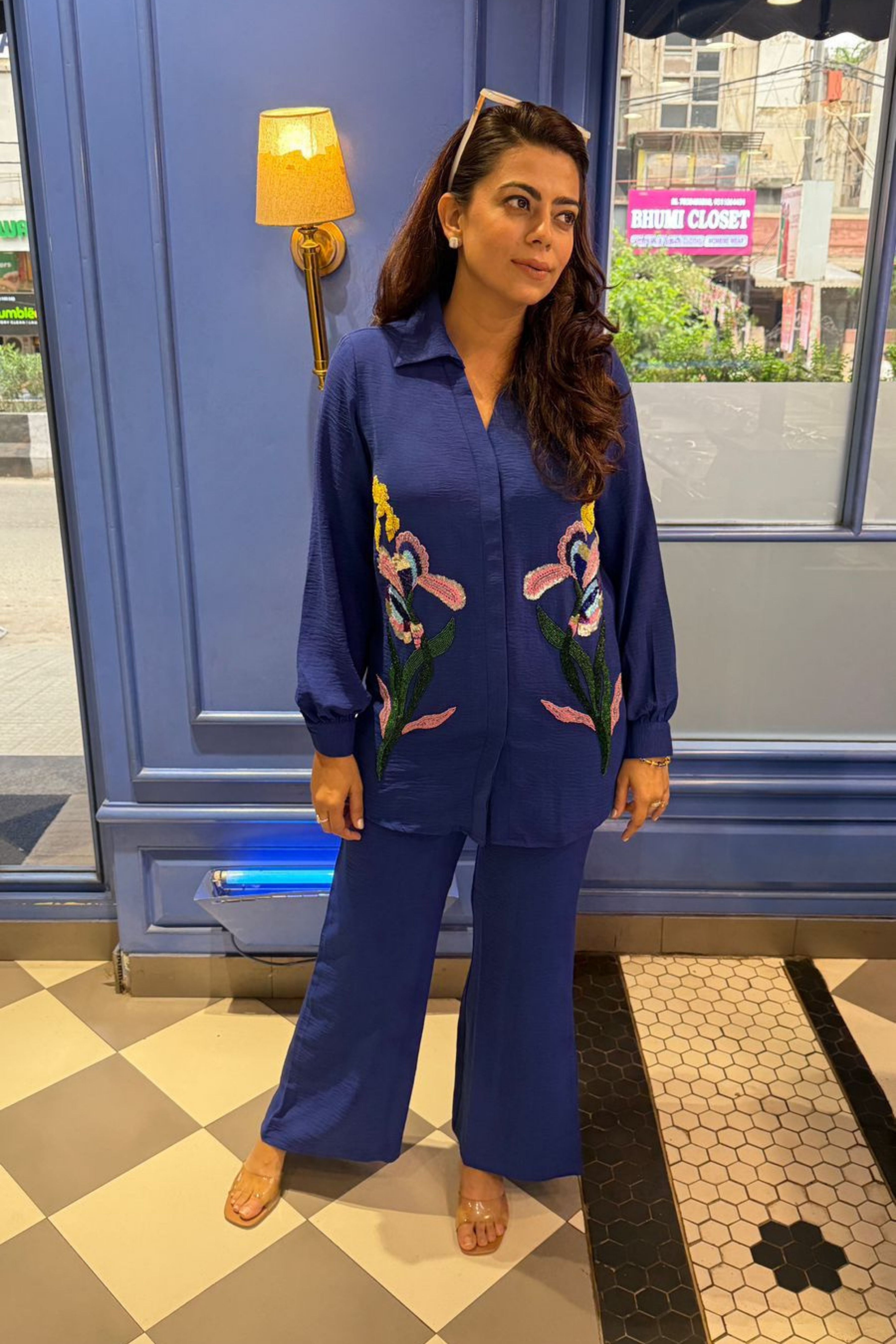 Royal Blue Embellished Floral Co-Ord Set