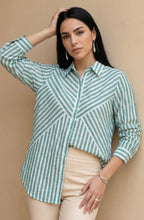 Green & White Stripe Cotton Shirt