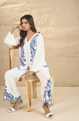 White and Blue Embroidered Co-Ord Set
