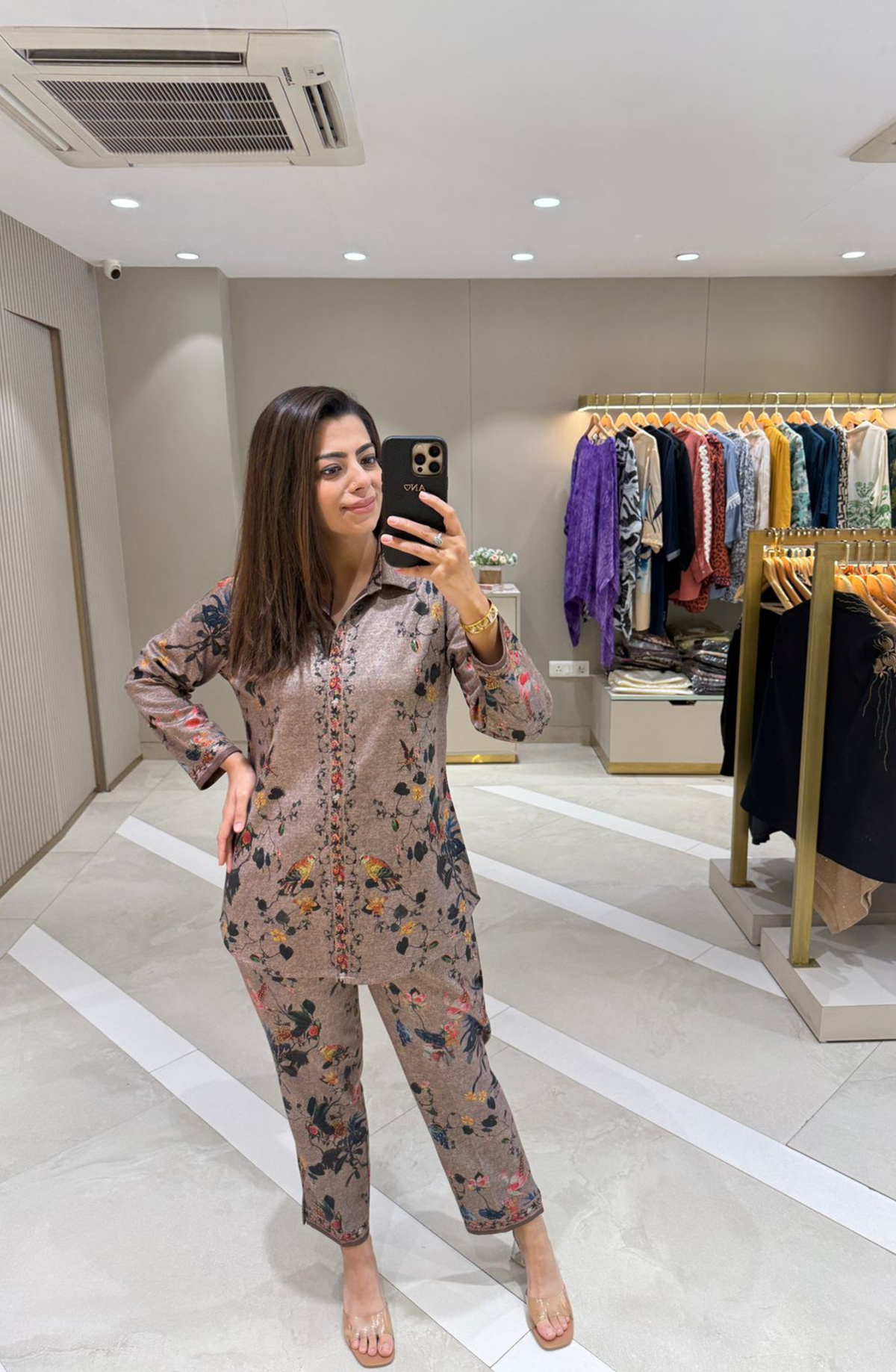 Woolen Beige Printed Co-Ord Set