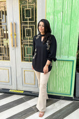 Choker Neck Black Embellished Shirt