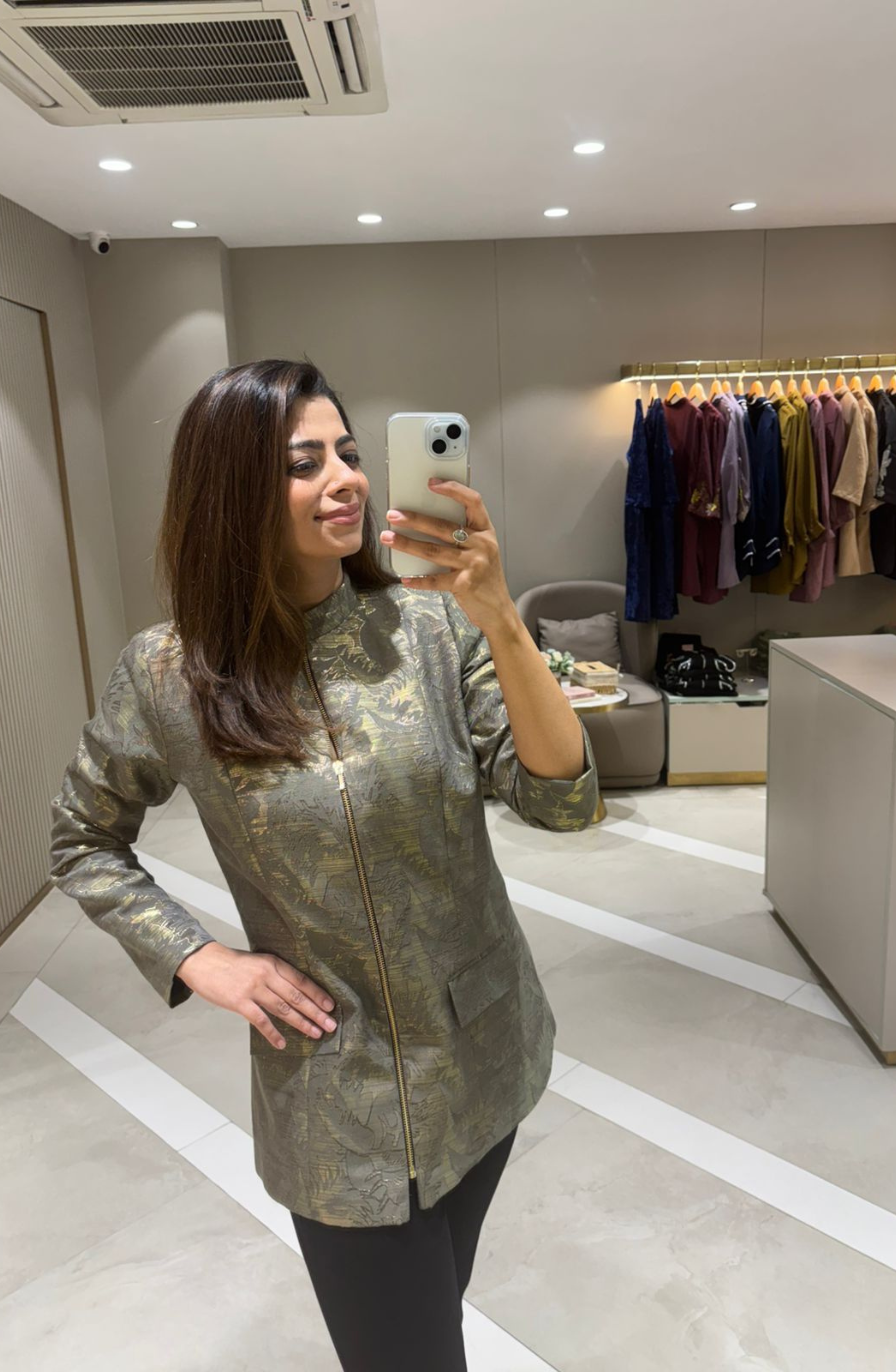 Olive Jacquard Zipper Jacket