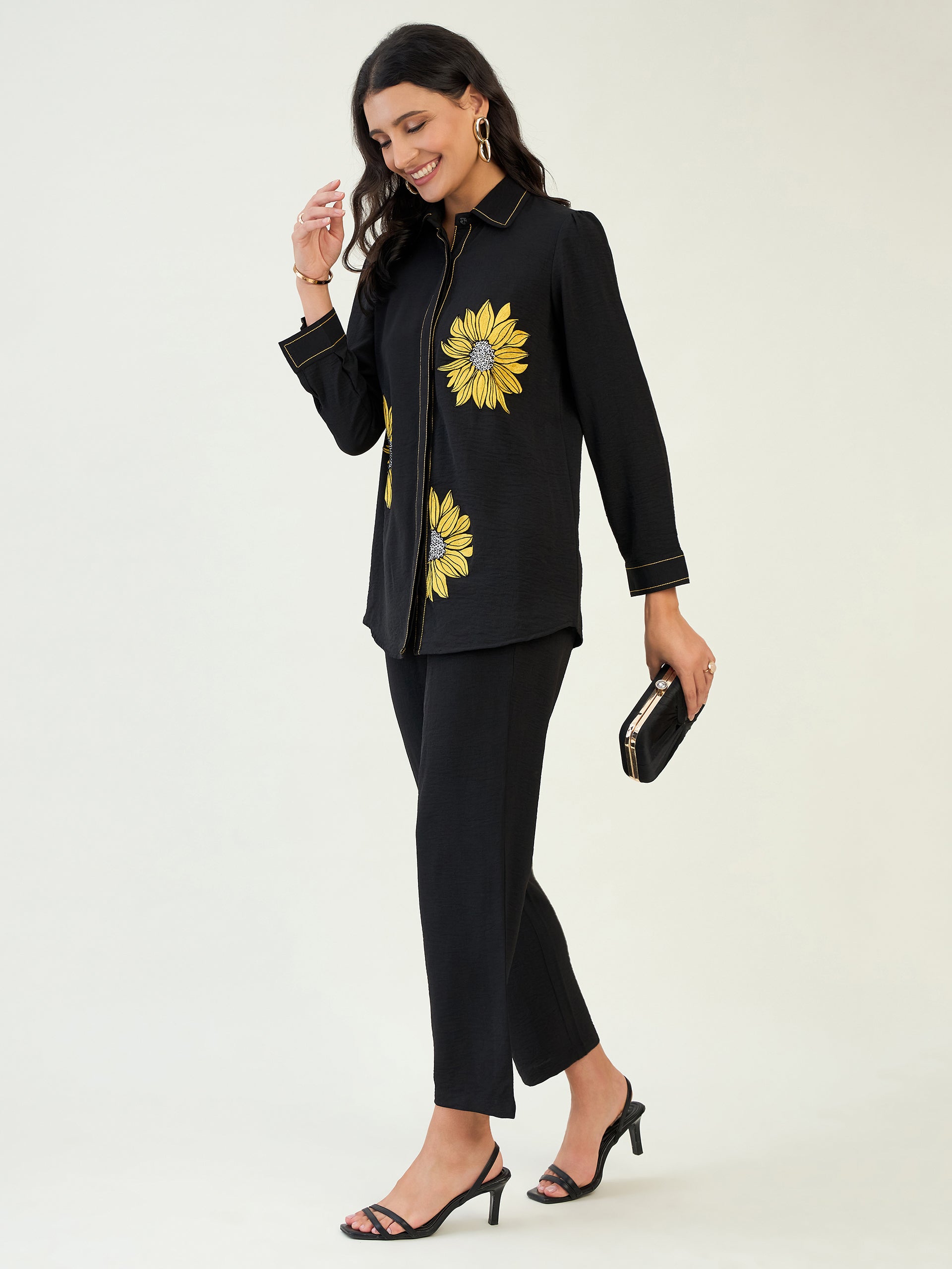 Black Sunflower Embroidered Co-ord Set