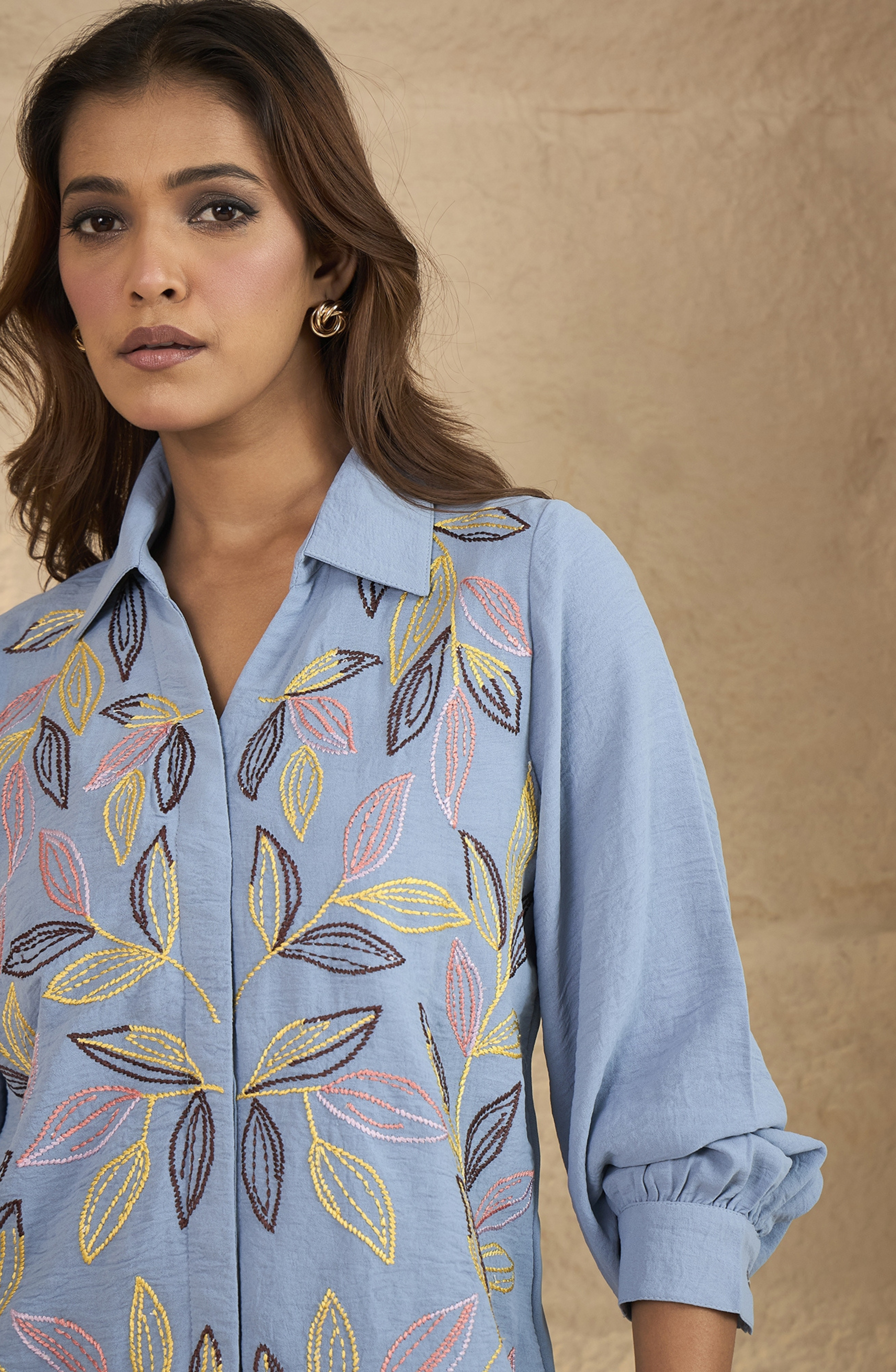 Sky Blue Embroidered Shirt