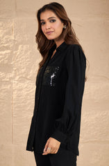 Classic Black Sequin Embellished Shirt