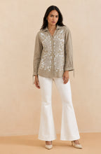 Beige Cotton Linen Embroidered Shirt