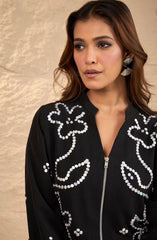 Black Embellished Zipper Co-Ord Set