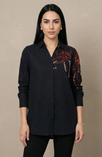 Black One Side Motif Embellished Shirt