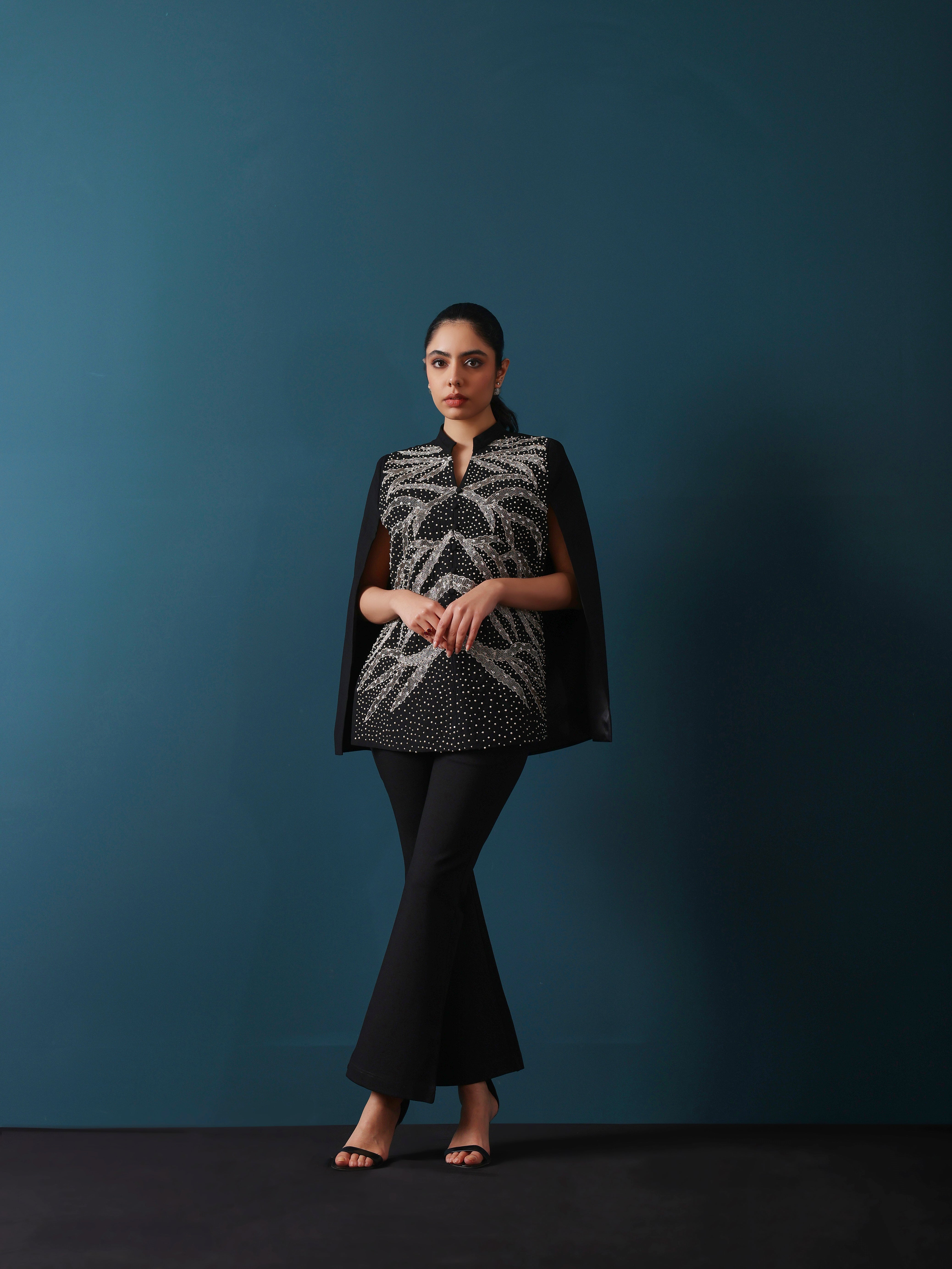 Black Cape with Zari Embroidery