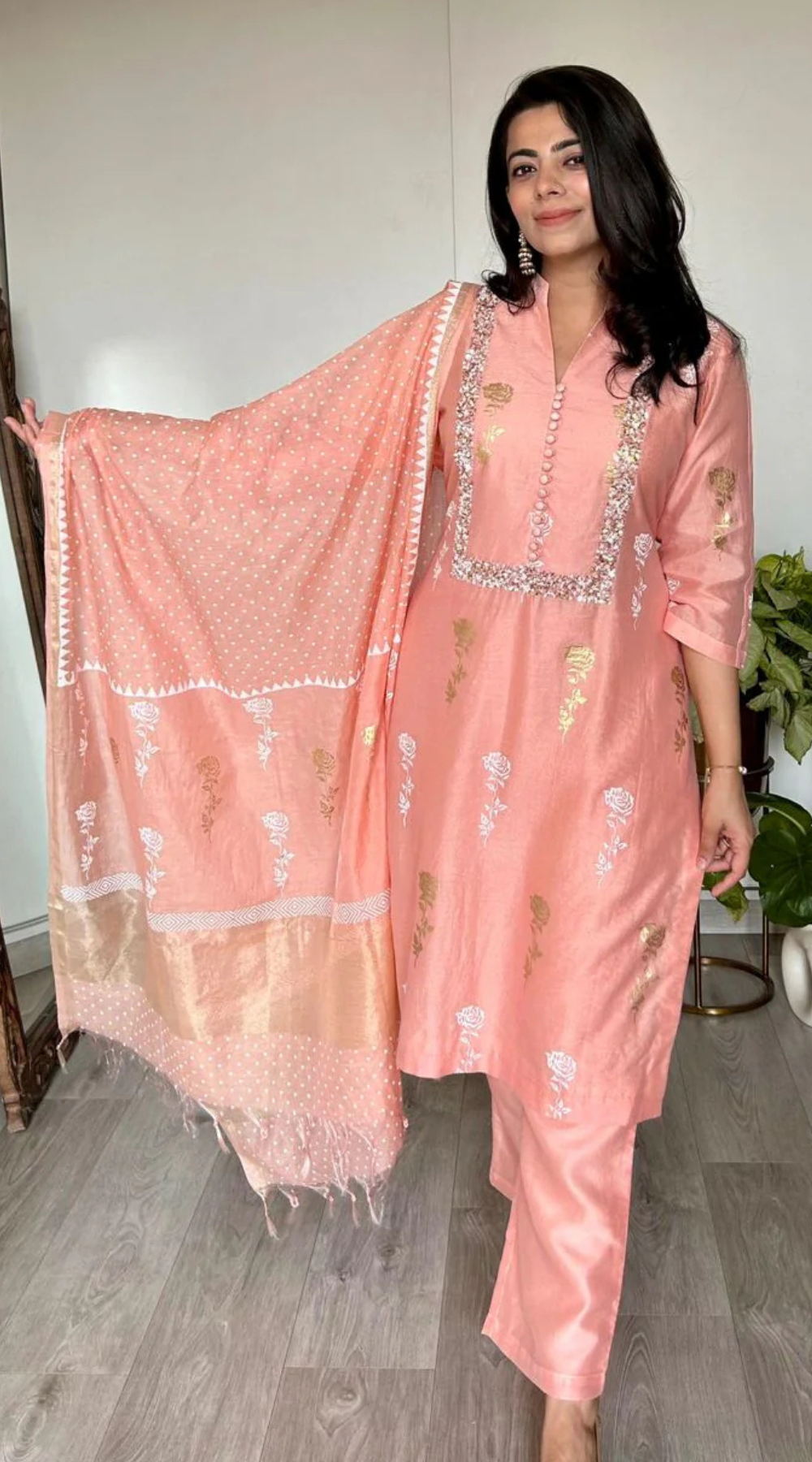 Elegant Peach Handcrafted Kurta