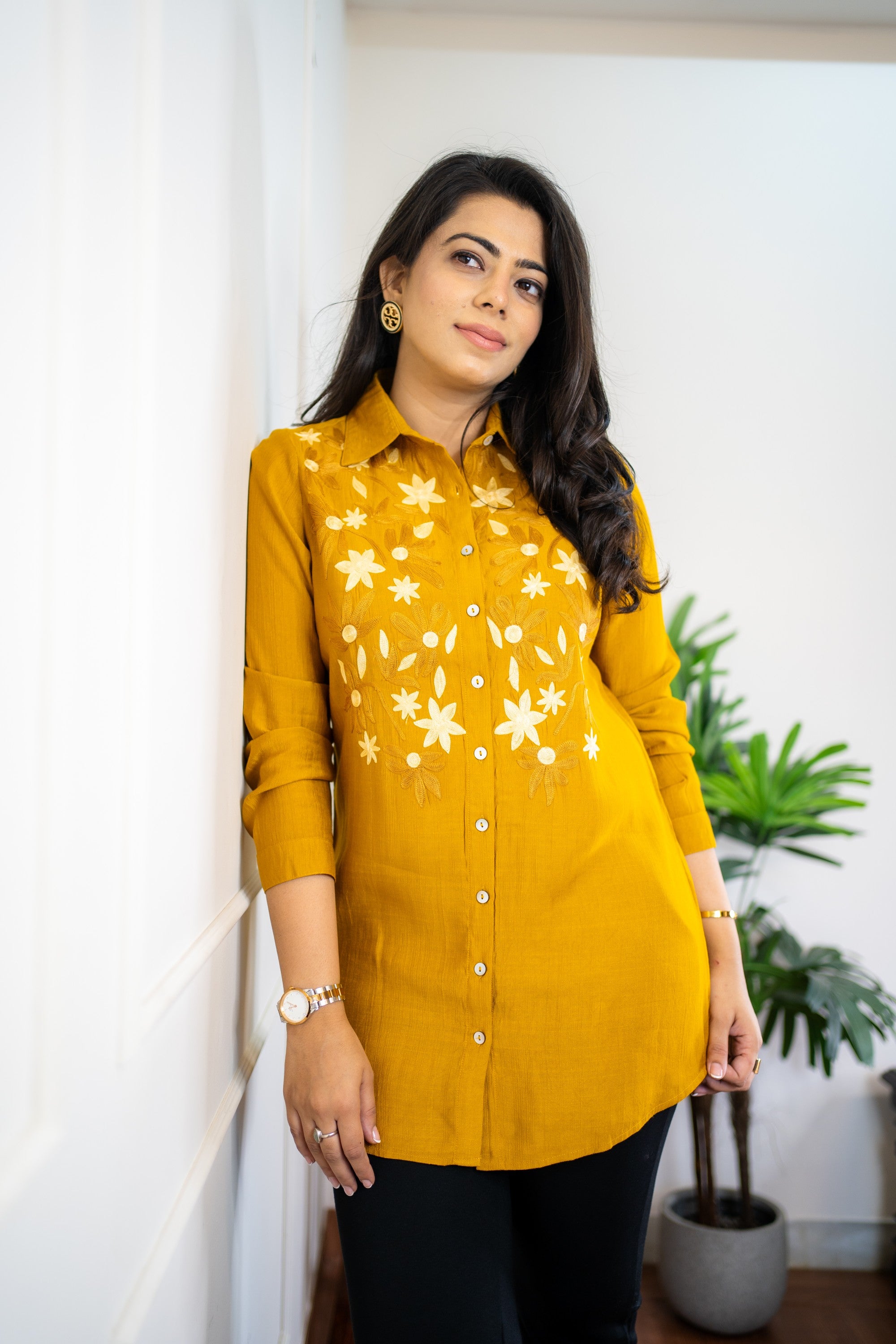 Mustard Embroidered Shirt