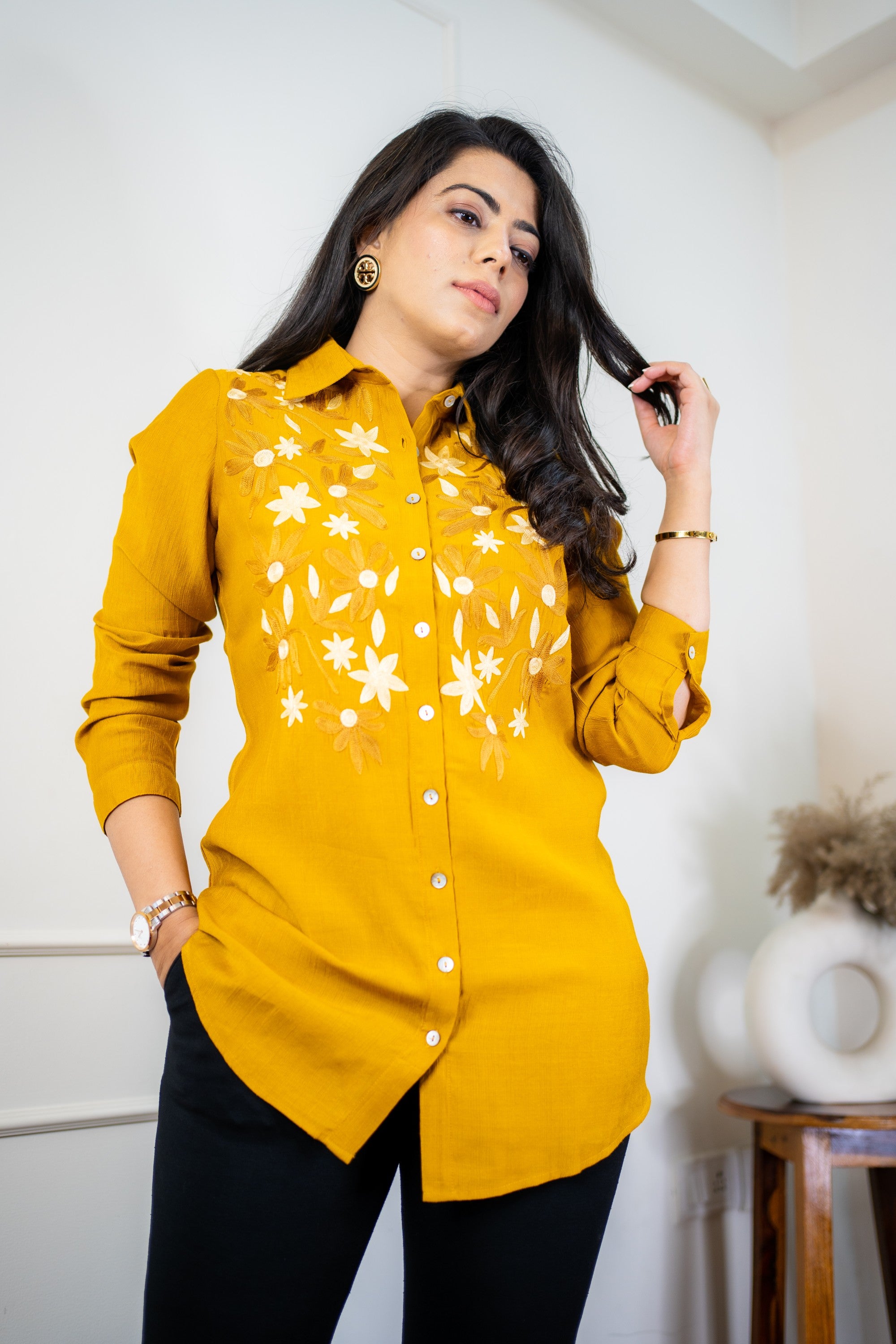 Mustard Embroidered Shirt