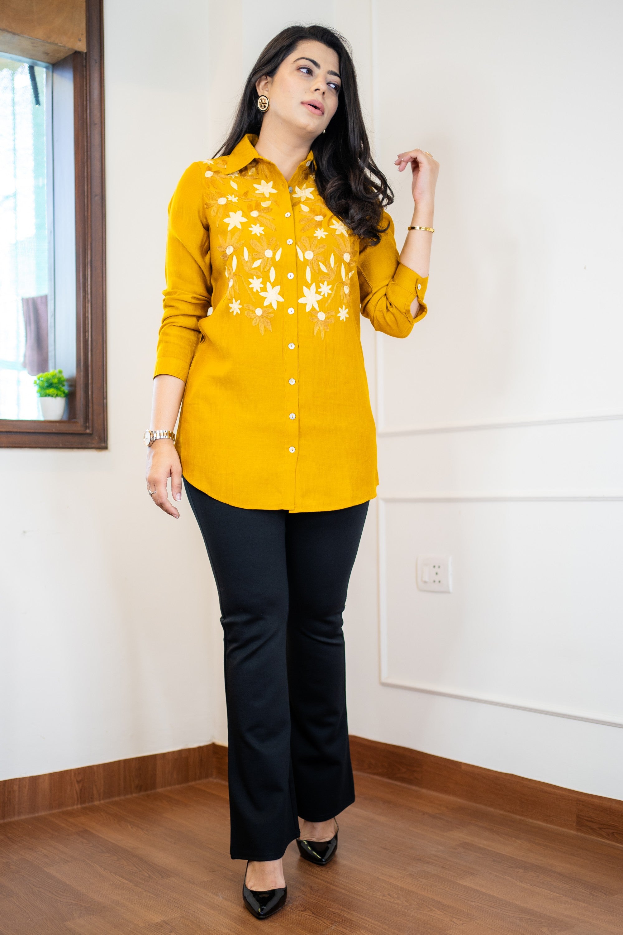 Mustard Embroidered Shirt