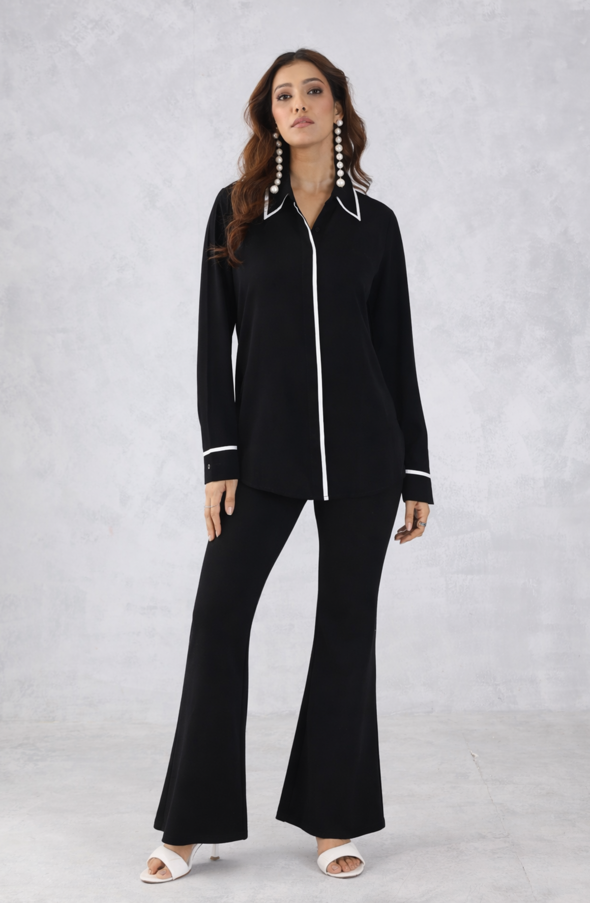 Black Contrast Piping Shirt