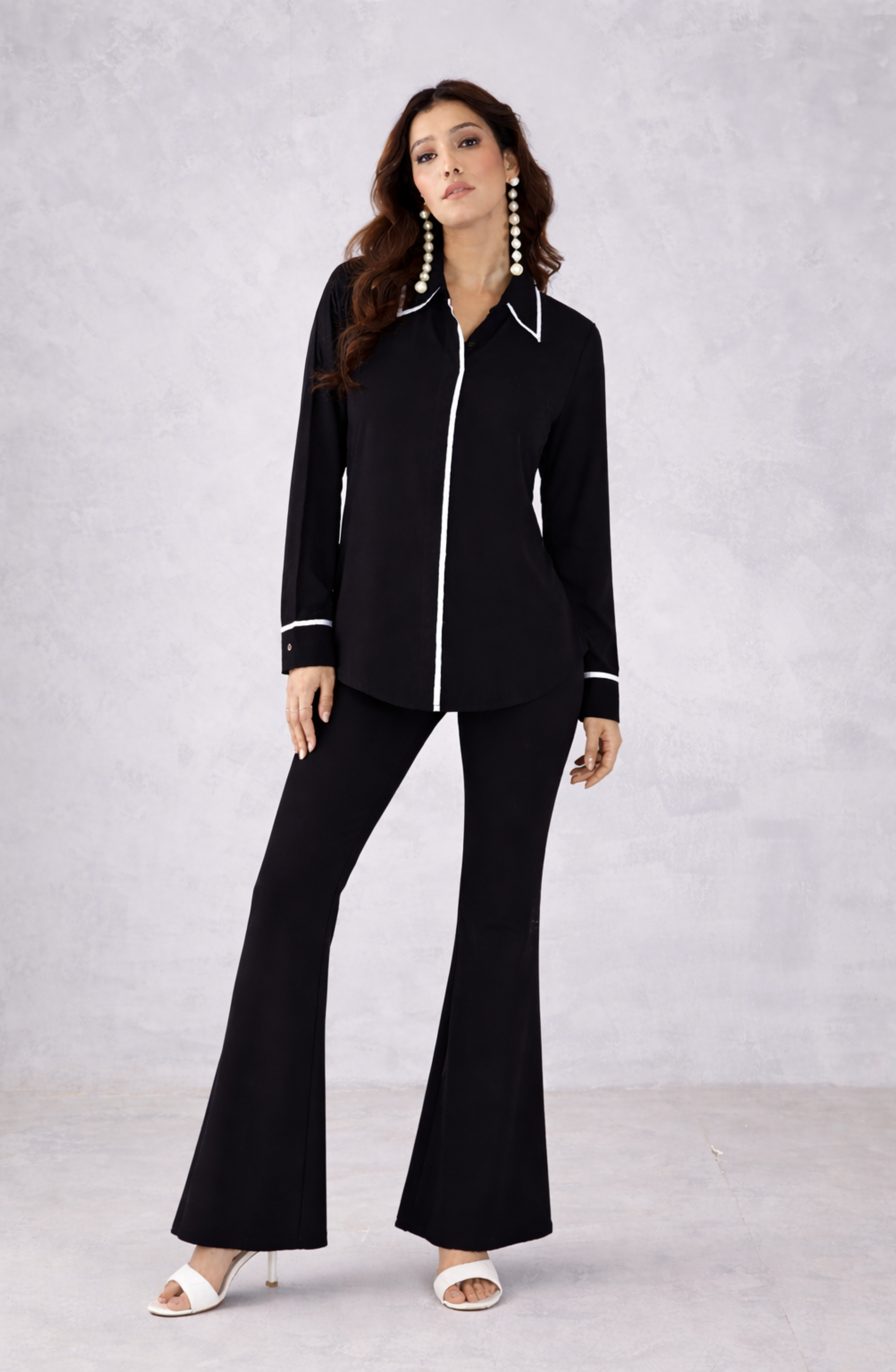 Black Contrast Piping Shirt