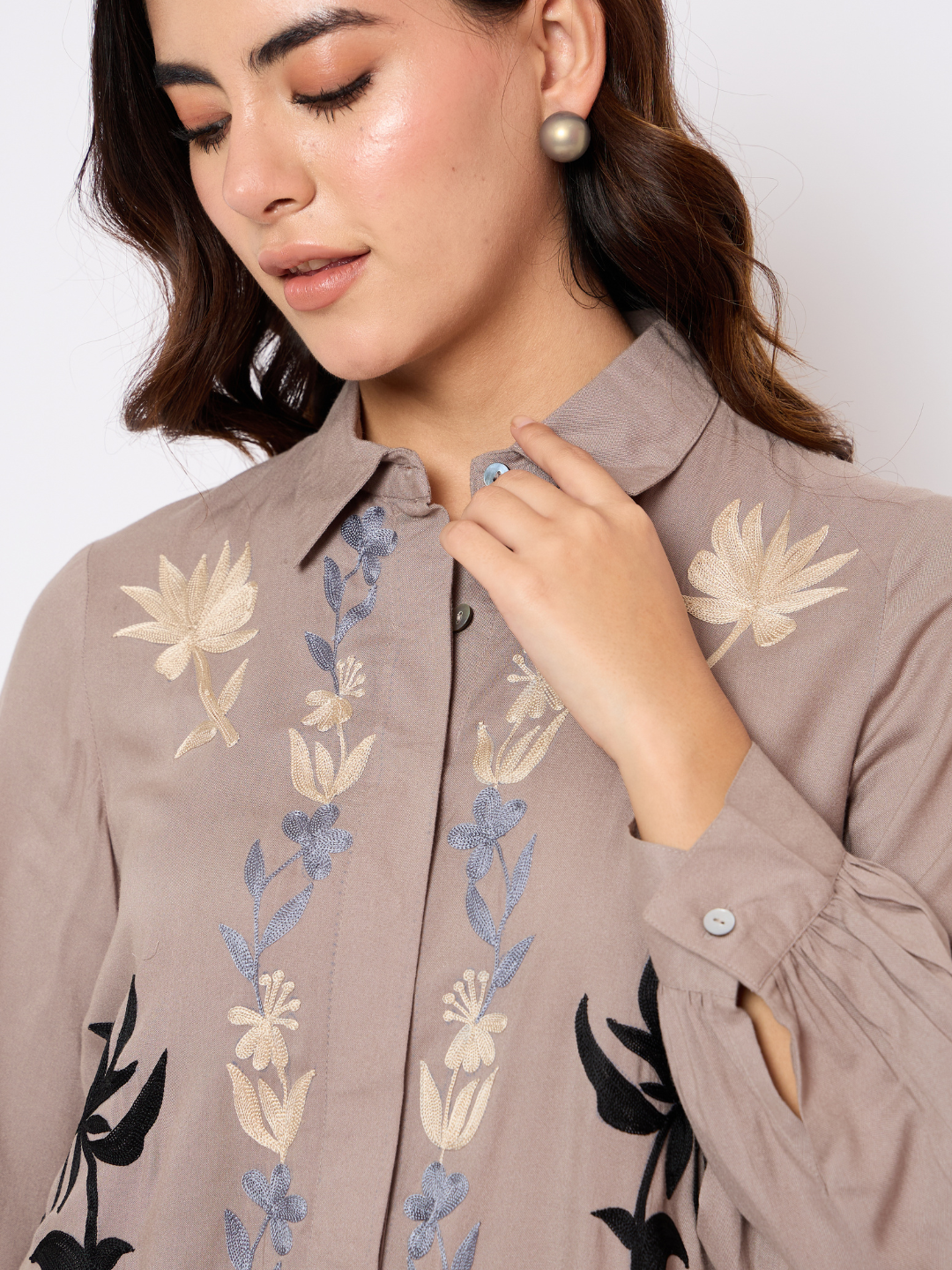 Brown Embroidered shirt