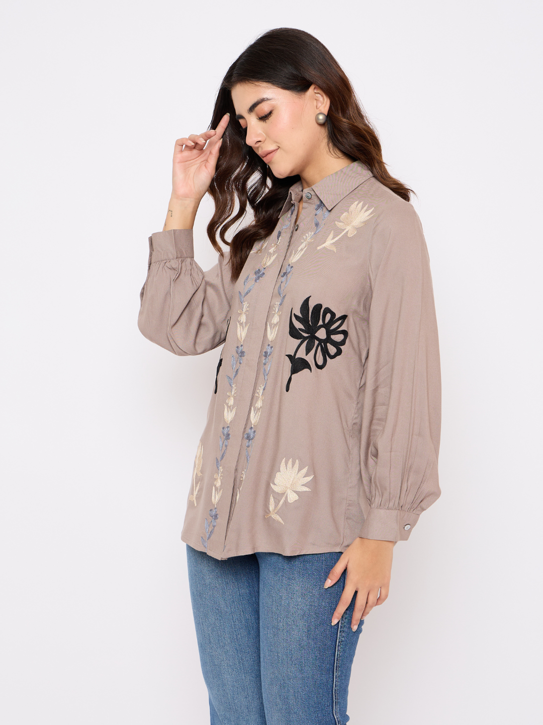 Brown Embroidered shirt