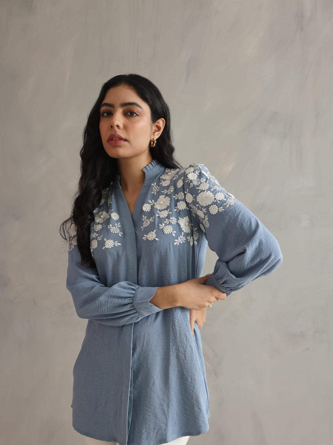 Embroidered Ice Blue Shirt