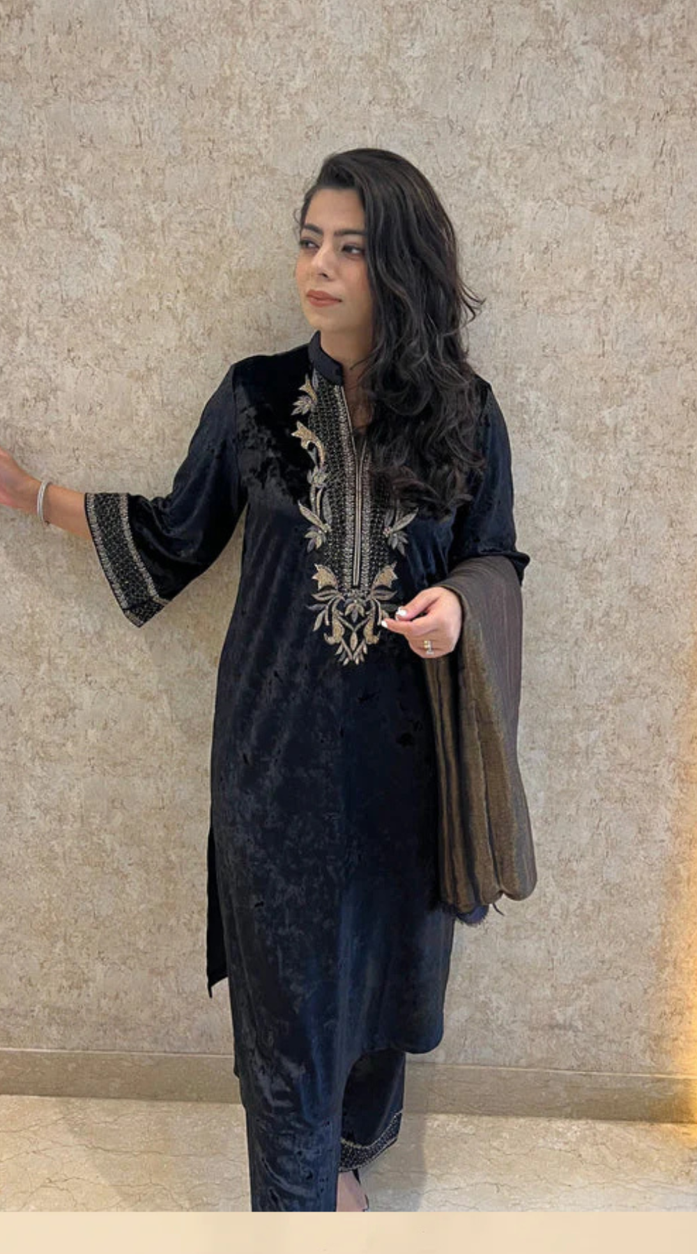 Black Zari Velvet Kurta Set