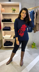 Navy Blue Red Sequin Sweater