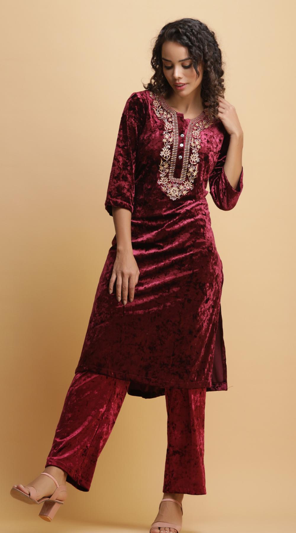 Embroidered Velvet Kurta set