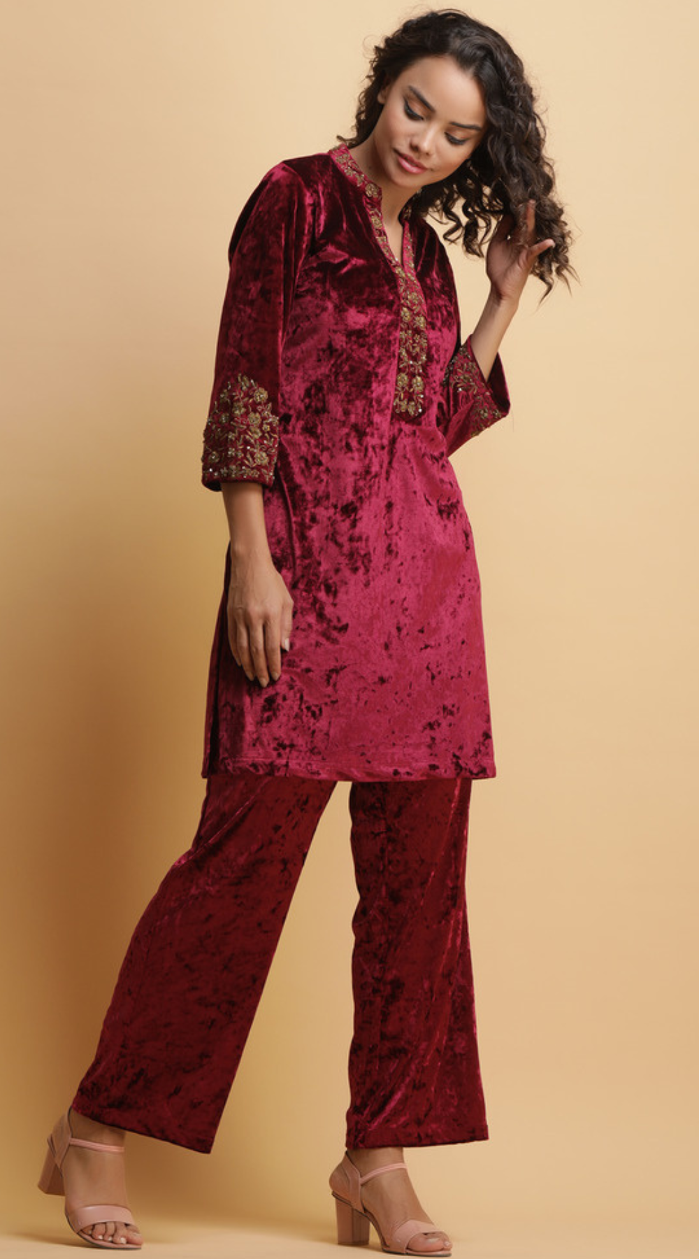 Embroidered Velvet Kurta set