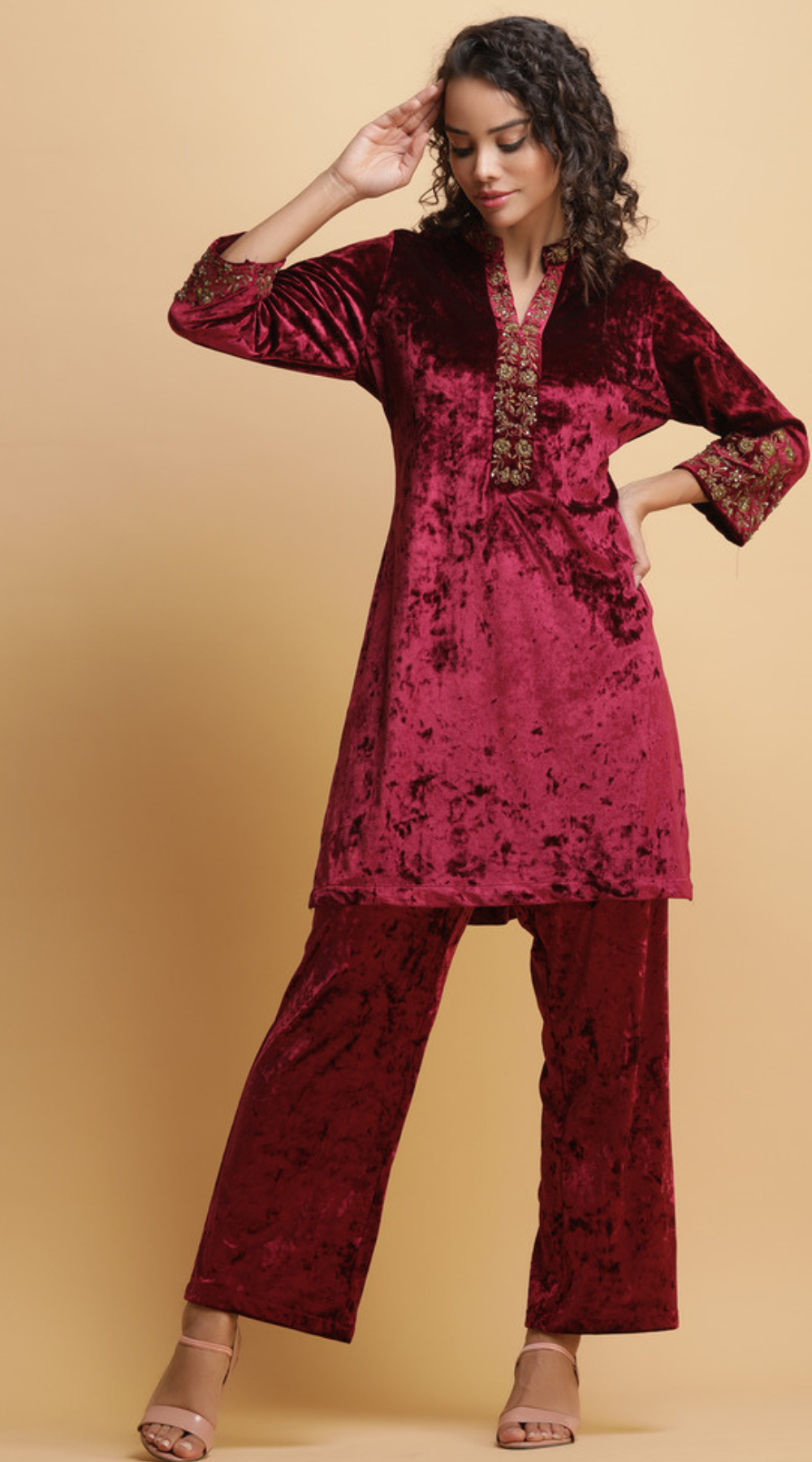 Embroidered Velvet Kurta set