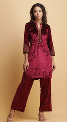 Embroidered Velvet Kurta set