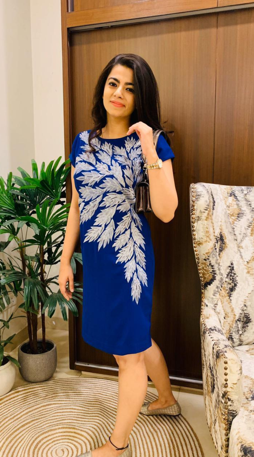 Blue Leaf Embroidered Dress