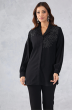 Midnight Bloom Black Floral Embellished Shirt