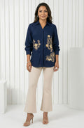 Navy Blue Floral Embellished Shirt