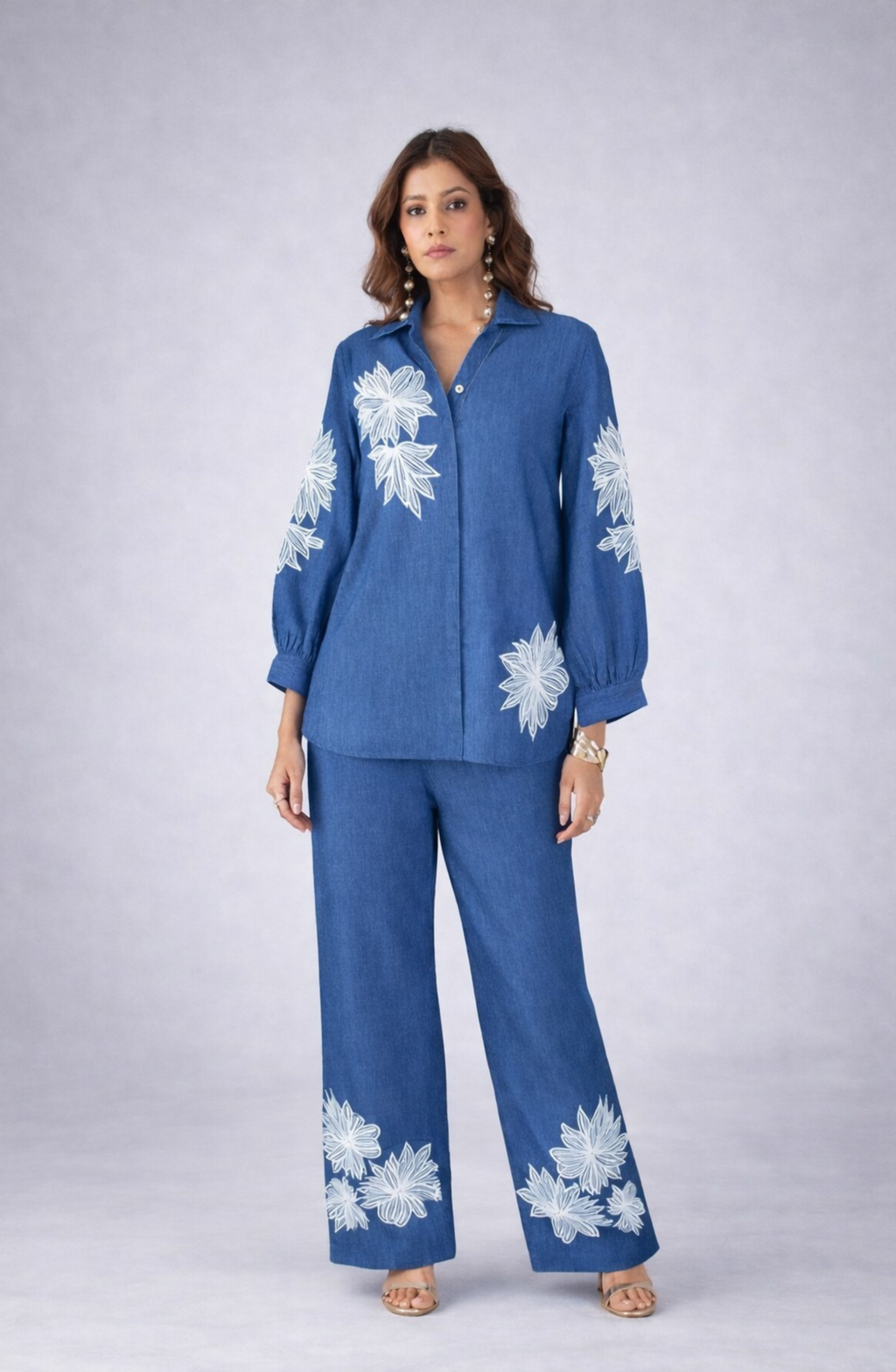 Cotton Denim Floral Co-Ord Set