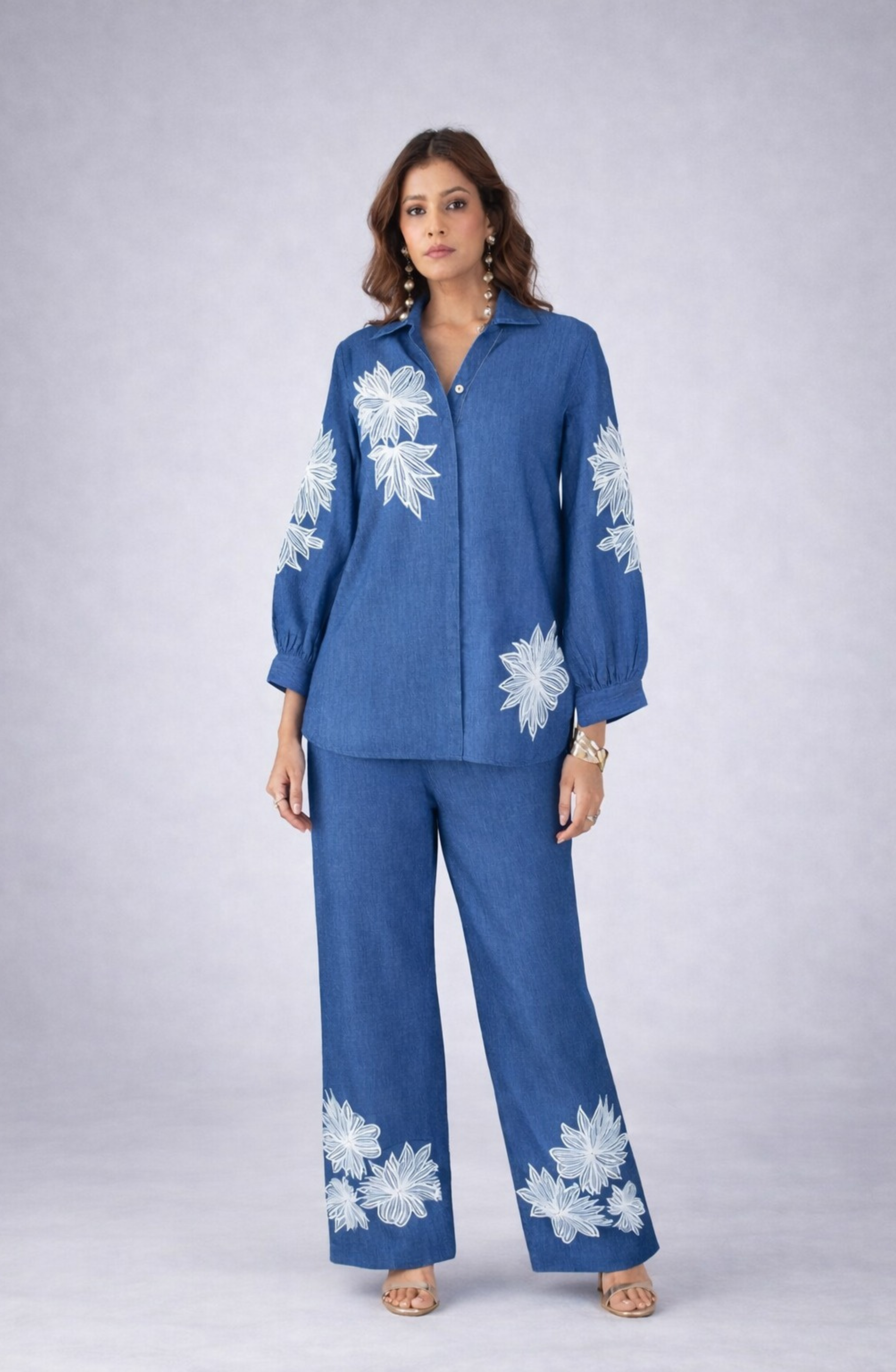 Cotton Denim Floral Co-Ord Set