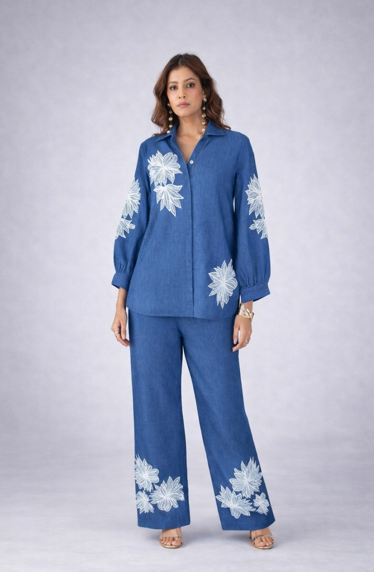 Cotton Denim Floral Co-Ord Set