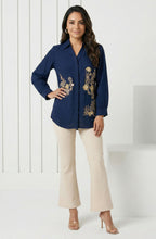 Navy Blue Floral Embellished Shirt