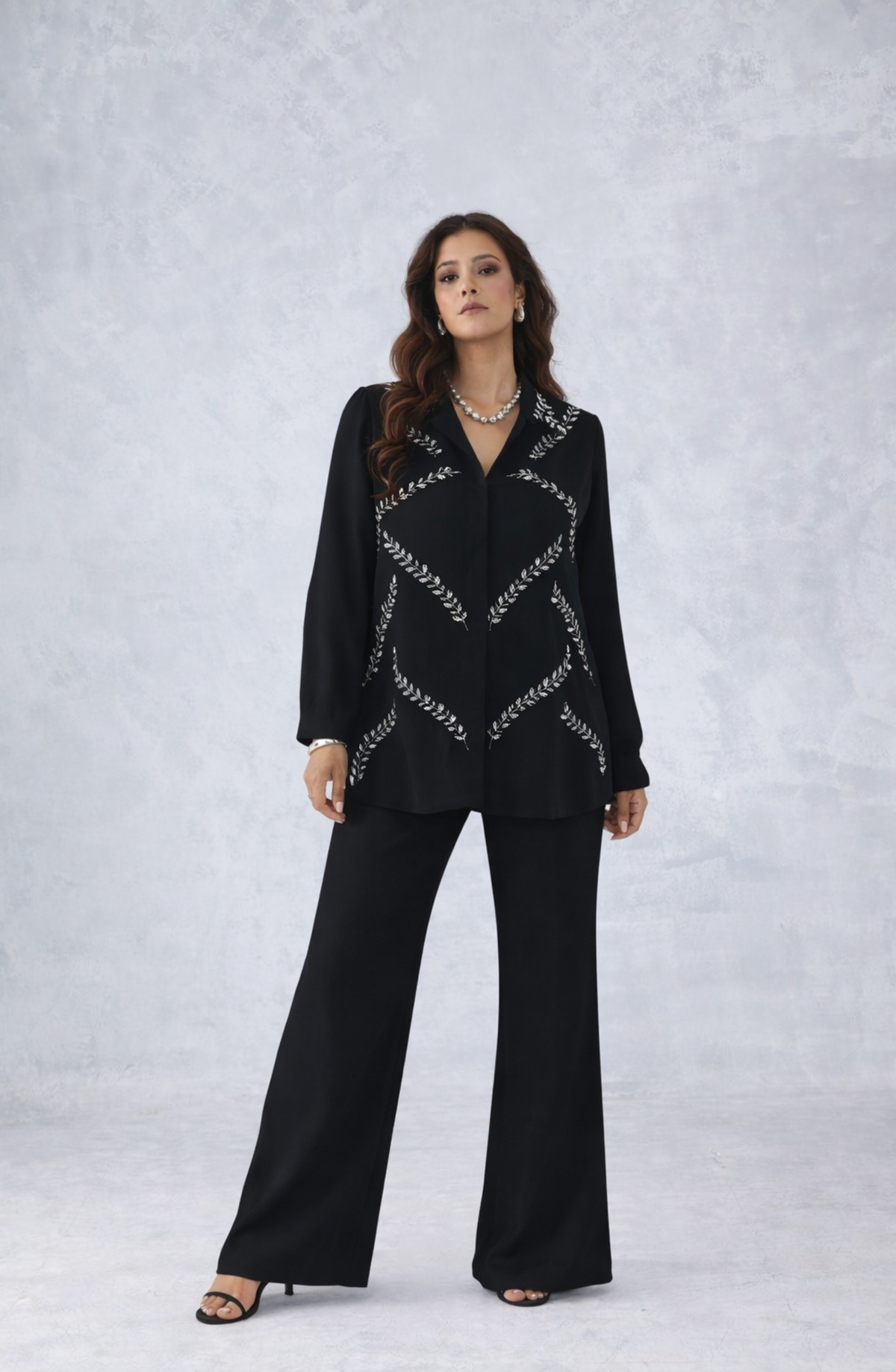 Black Leaf Embellished Shirt