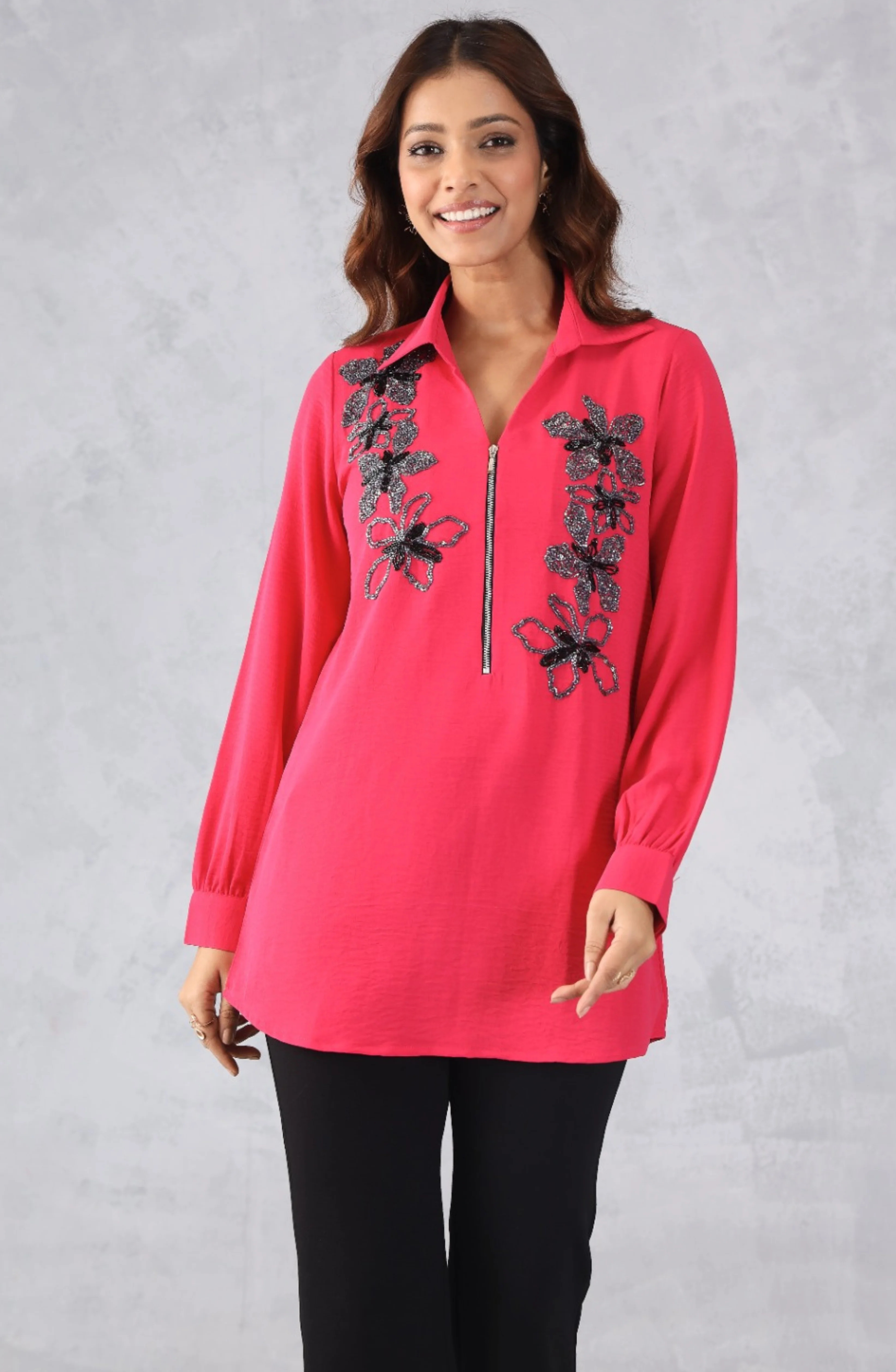 Hot Pink Floral Embellished Shirt