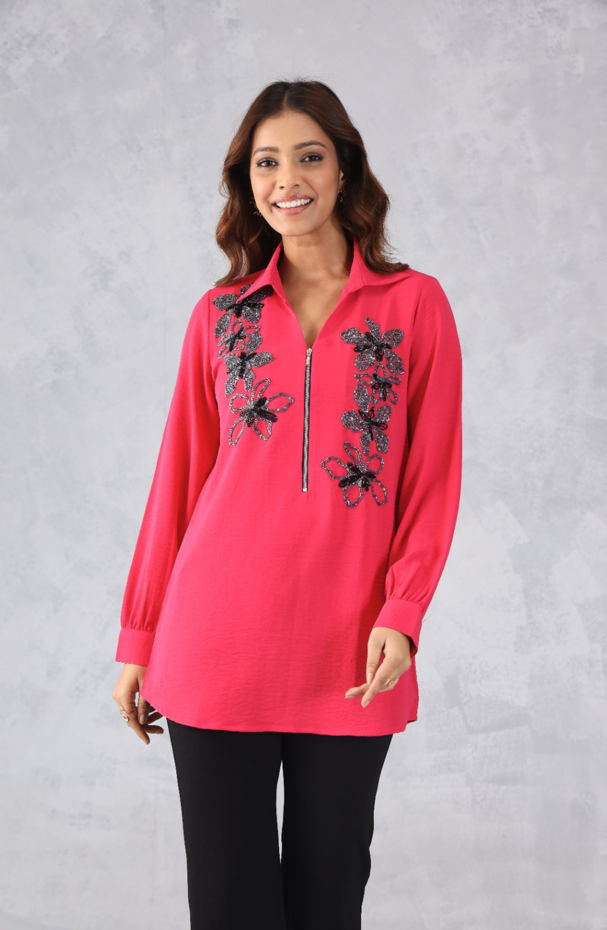 Hot Pink Floral Embellished Shirt