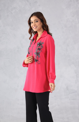 Hot Pink Floral Embellished Shirt