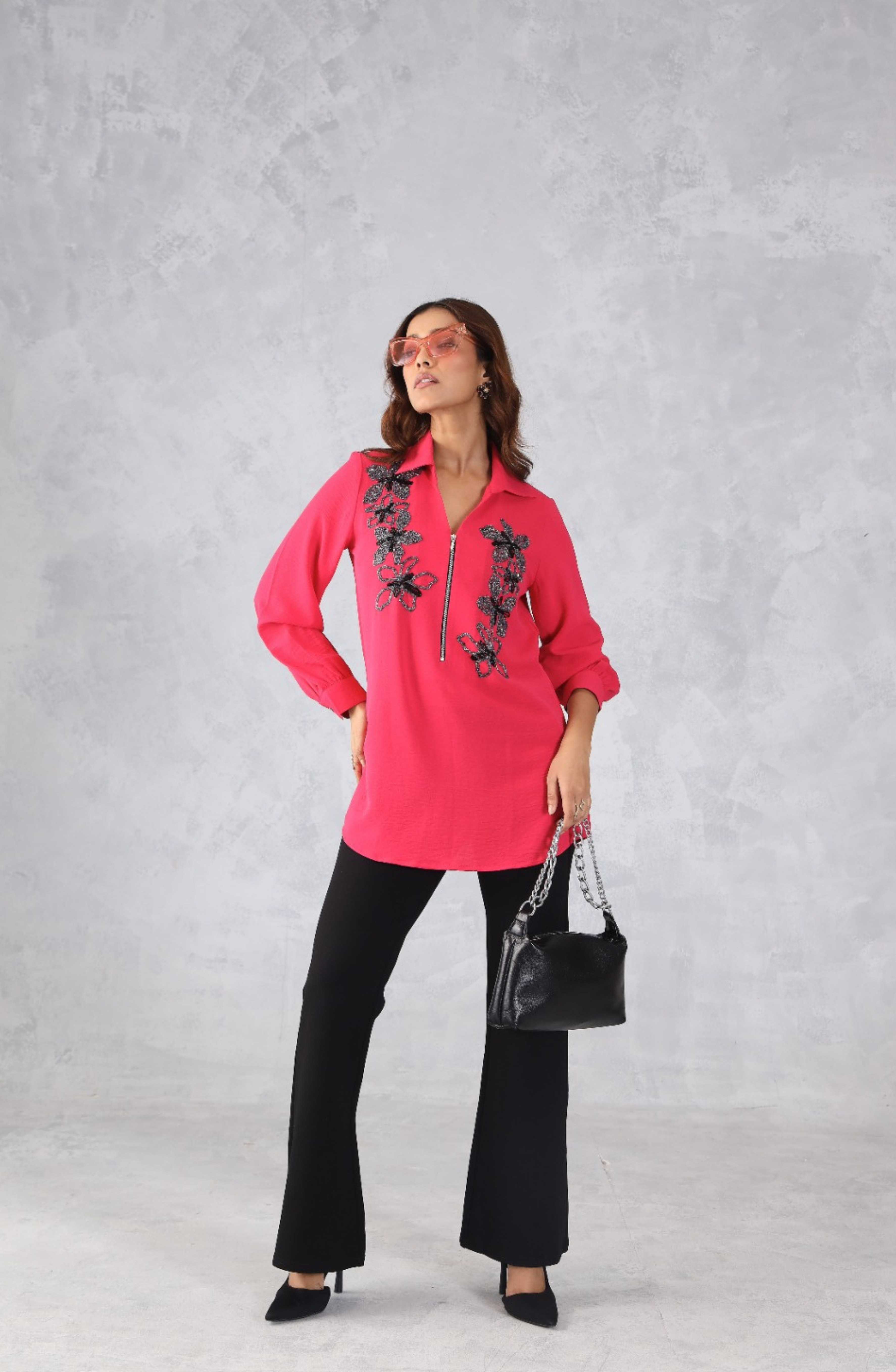 Hot Pink Floral Embellished Shirt