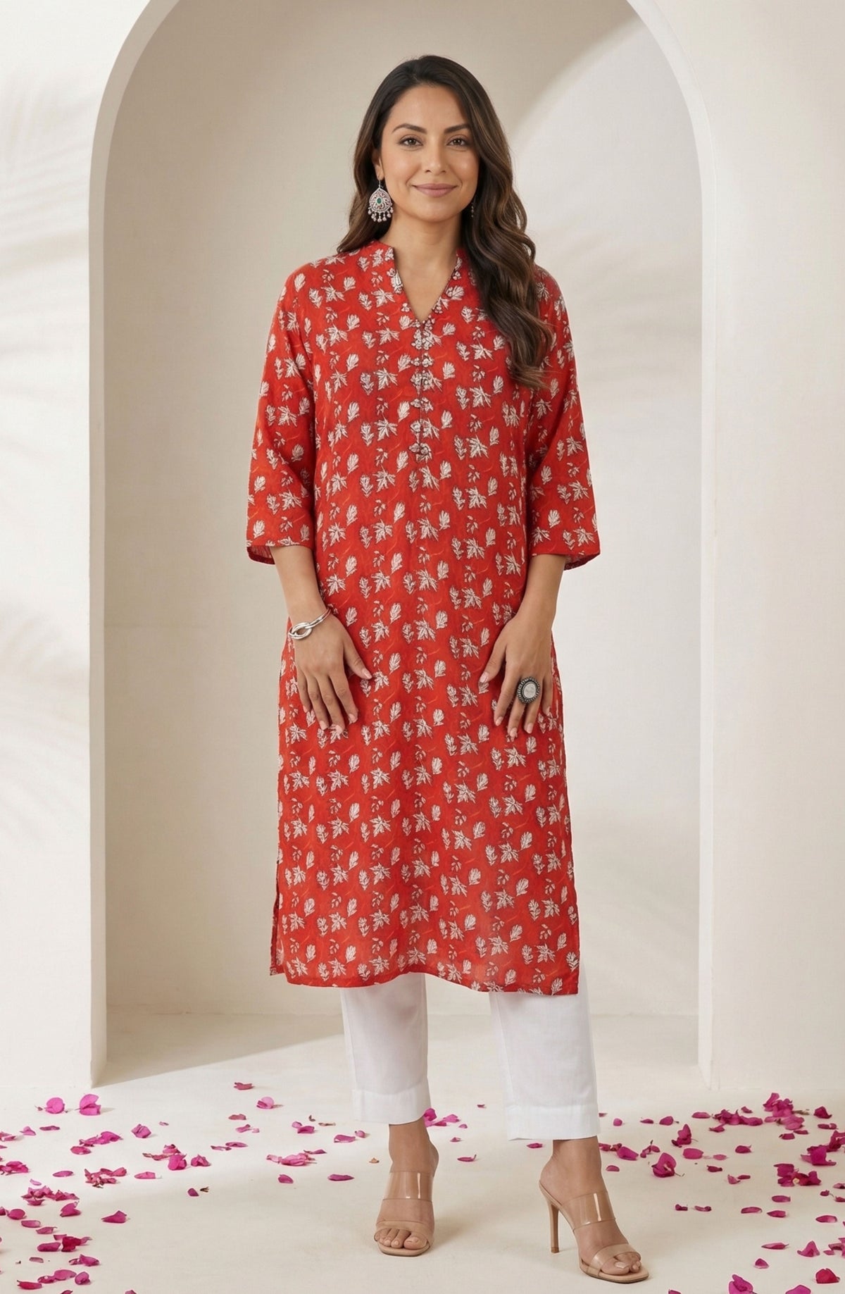 Red Floral Printed Kurti