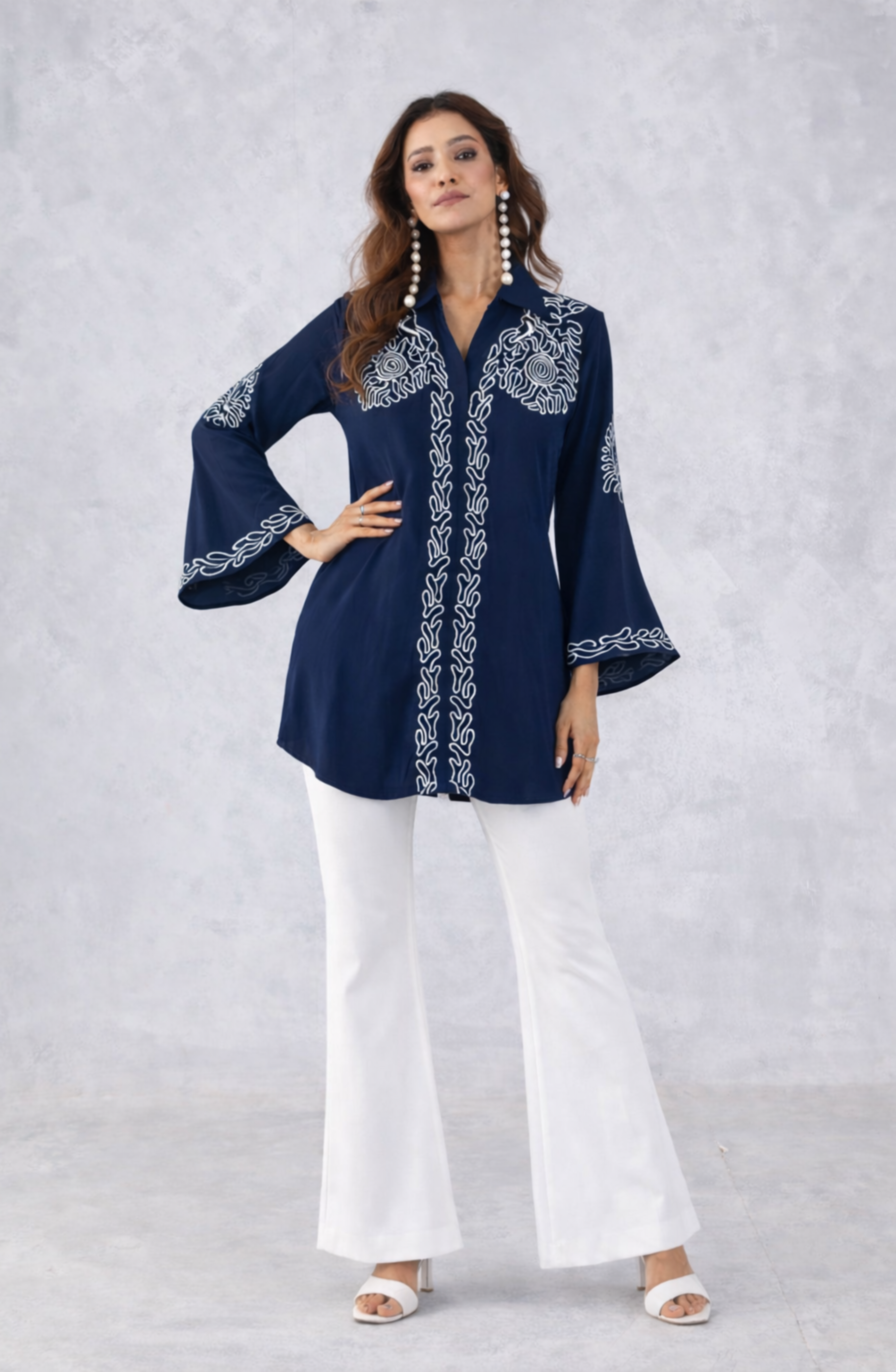 Navy Blue Embroidered Shirt