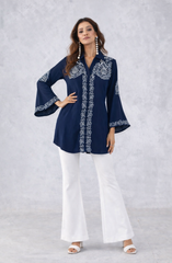 Navy Blue Embroidered Shirt