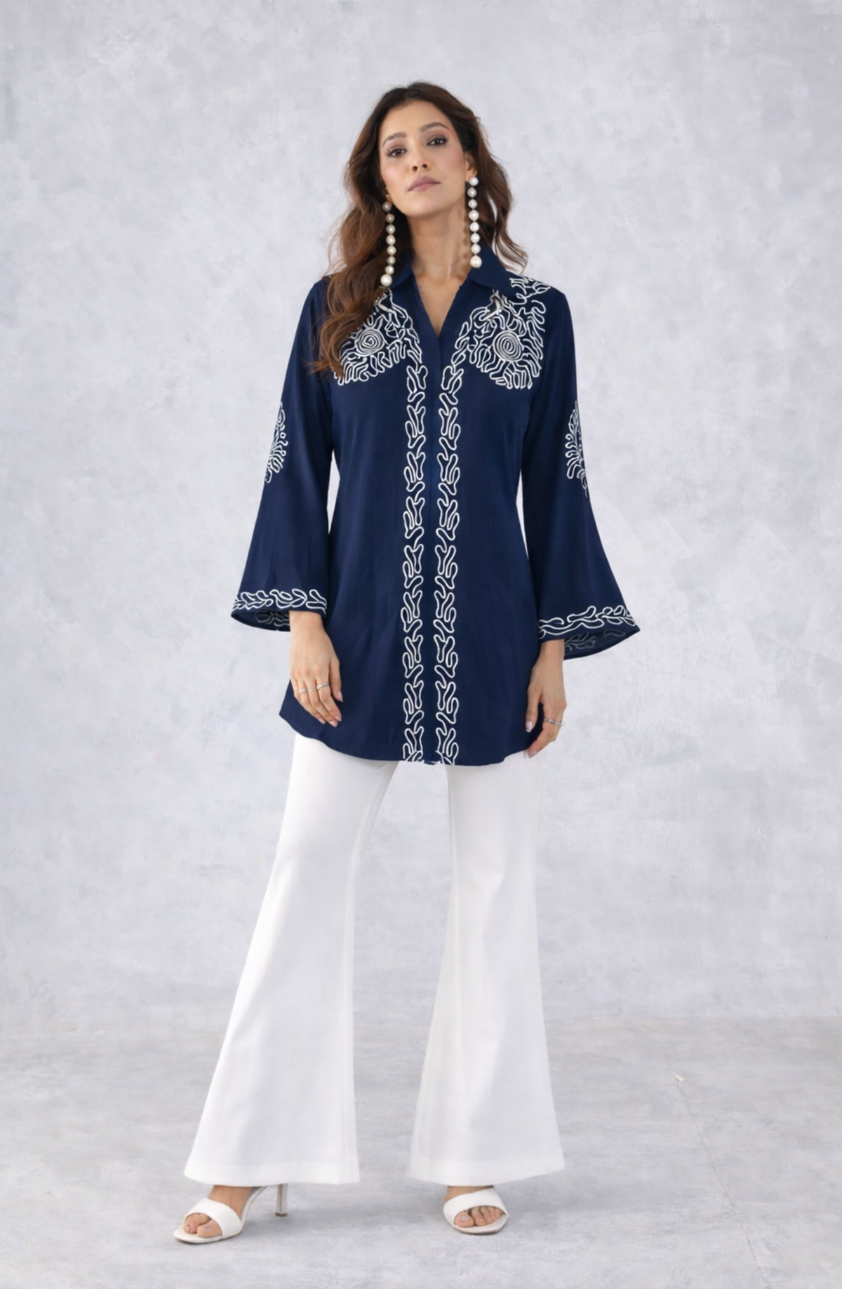 Navy Blue Embroidered Shirt