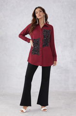 Red Embellished Floral Shirt