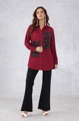 Red Embellished Floral Shirt